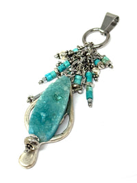 Handmade Turquoise and Druzy Quartz Pendant #7023D